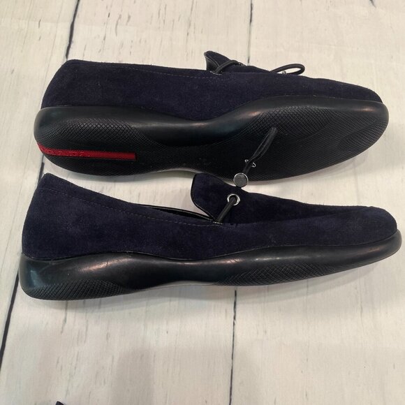 Prada Calzature Donna Blue Suede Toggle Vintage Driving Shoes #3D5244 Sz: 37 - Picture 7 of 10